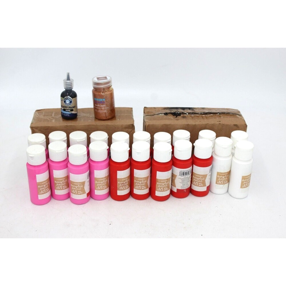 NEW Acrylic Paint Lot 43 Bottles Red White Pink 2 fl oz each Copper Black Mondo